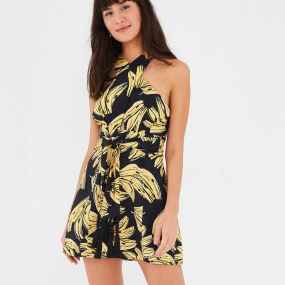 FARM RIO Bossa Banana Linen Cross Front Dress XS